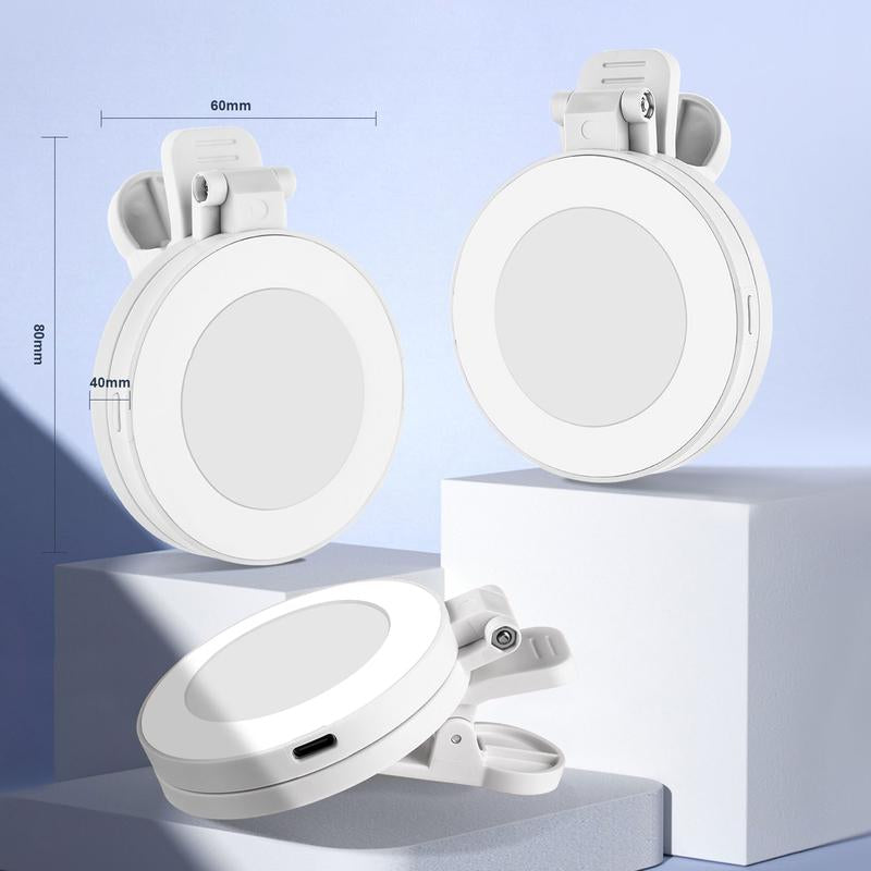 Aro de luz LED de 360° con espejo y soporte para teléfono, luz de maquillaje recargable 3 en 1 para transmisiones en vivo, videollamadas y selfies (portátil, 3 temperaturas de color, plegable),