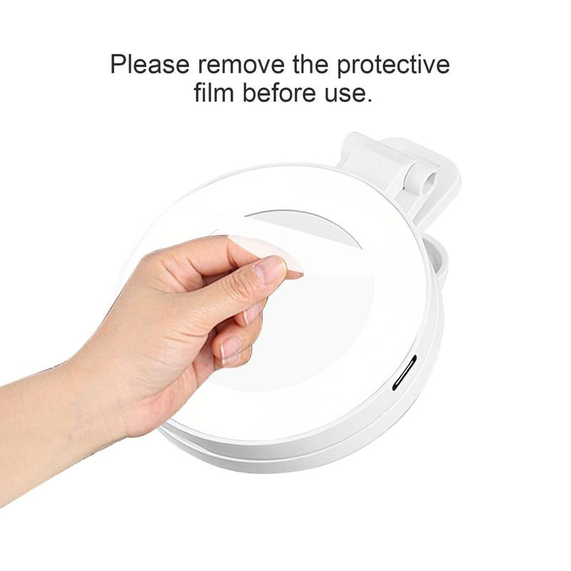 Aro de luz LED de 360° con espejo y soporte para teléfono, luz de maquillaje recargable 3 en 1 para transmisiones en vivo, videollamadas y selfies (portátil, 3 temperaturas de color, plegable),